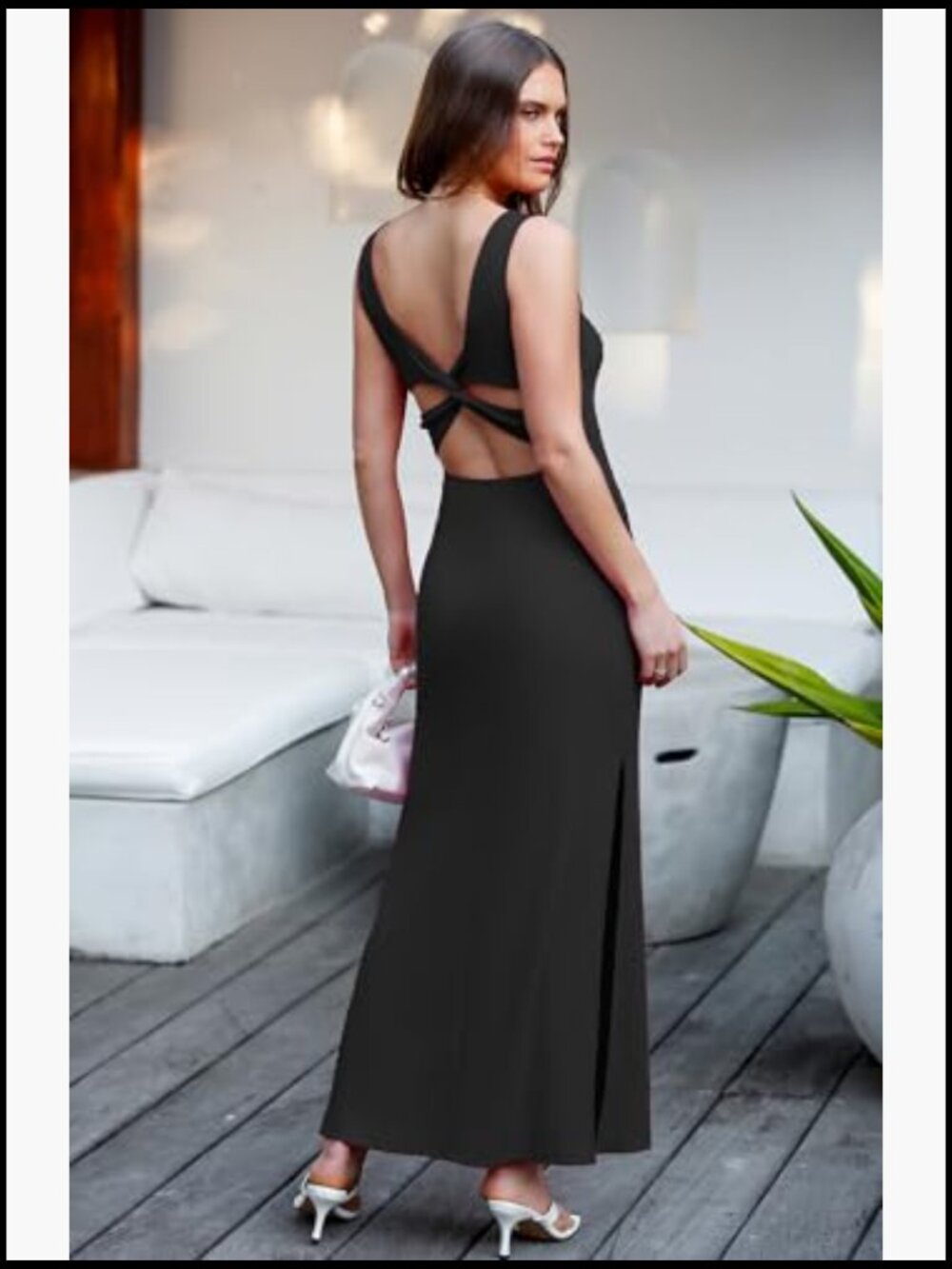 Backless Maxi Dress with High Sides Slit and Twist Back - Picture 6 of 7